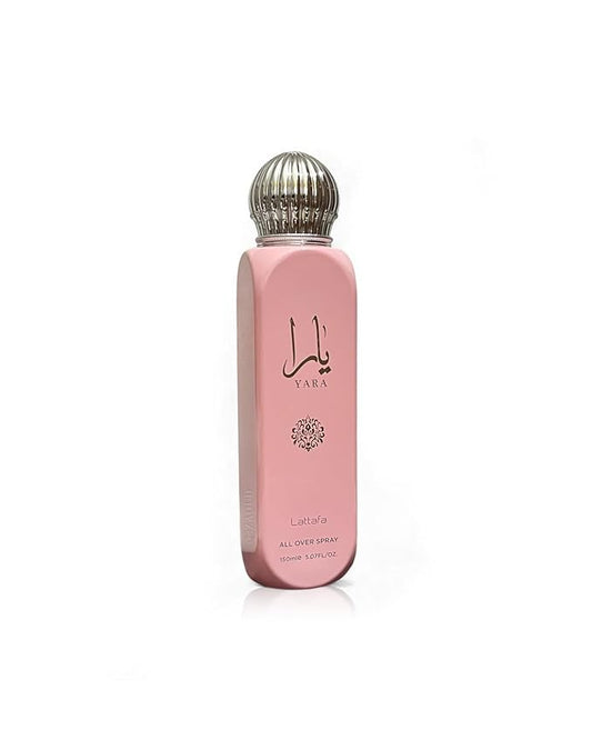 Lattafa Yara All Over Spray 150ml (5.07 oz) – Floral Scent for Women | Tangerine, Heliotrope, Gourmand Accord & Sandalwood | Long-Lasting Fragrance for Body, Hair & Clothes