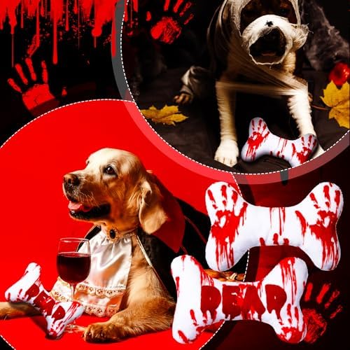 6 Pcs Halloween Dog Toys Bone Shaped Spooky Dog Chew Toys