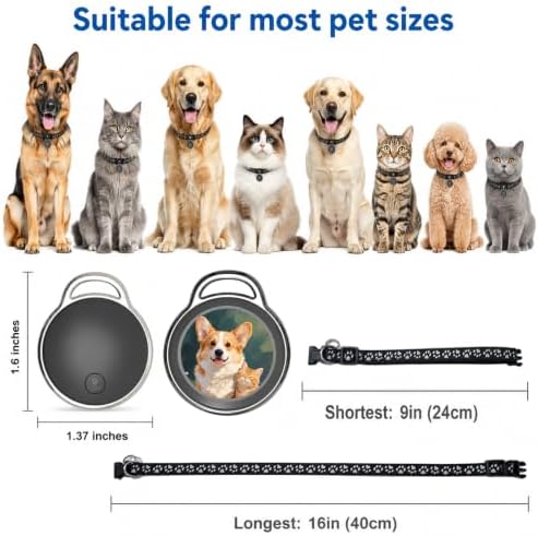 GPS Tracker for Dogs/Cats, Real-Time Tractive GPS Tracker Device | Dog/Cat Tracker Pet Location Tracking with Collar, No Monthly Fee/No SIM Card, Works for iOS Find My, IP68 Waterproof