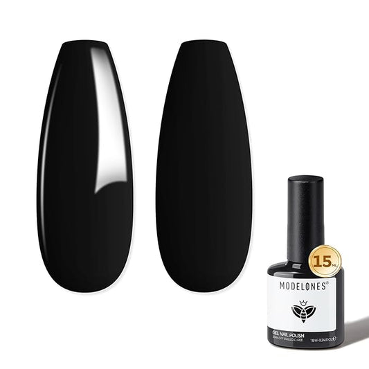modelones Gel Nail Polish Black Gel Polish Black Nail Polish Soak Off No Peel Thickening Nail Art Manicure for Girl 15 ML