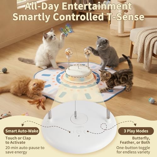 MOHAYA Interactive Cat Toy 5-in-1, Smart Automatic Cat Toys for Bored Indoor Cats, Motion & Sound Activated Toy with Fluttering Butterfly, Moving Feather, Track Balls & Slow Feeder Treat Dispenser