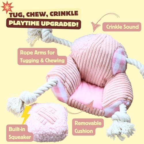 Squeaky Dog Toys, Durable Tug of War Chew Toys for Small, Medium and Large Dogs, Interactive Puppy Toy for Teeth Cleaning, Birthday Gift - Couch