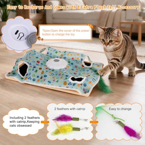 Interactive Cat Toys with Scratching Board, Rechargeable Touch Activated, Hide and Seek Design, Mouse Squeaky,Cat Enrichment Toy for Bored Cats
