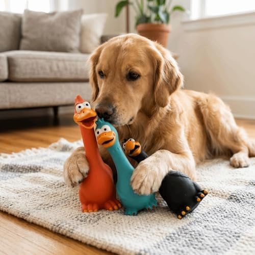Squeaky Chicken Toy, Latex Rubber Screaming Chicken Toy, Chew Toy, Teething, Stress Relief,for Small Medium Large Dogs, Indoor Outdoor Play(Black)
