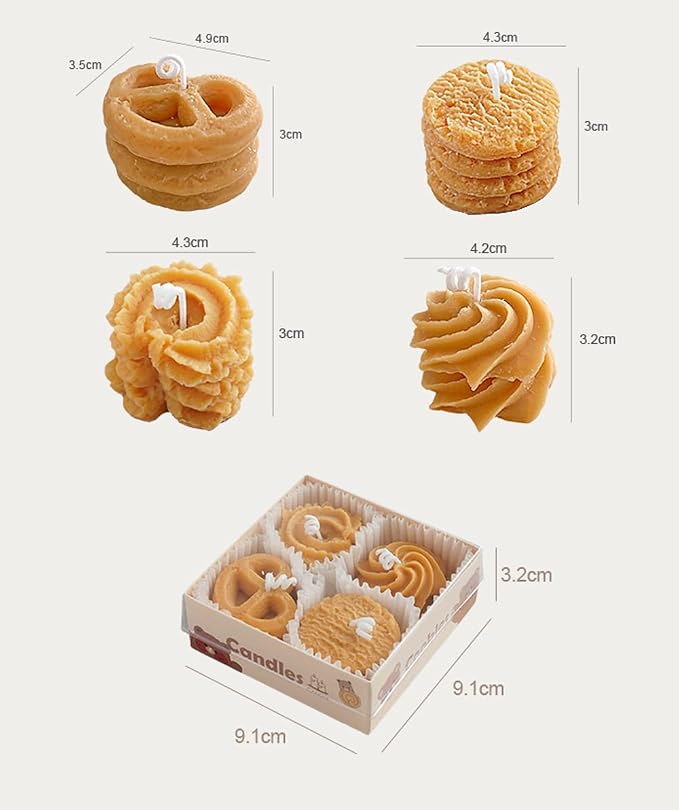 Cookies Shaped Scented Candle,4PACK 120G Biscuit Aroma Soy Wax Decorative Candle for Table Photo Prop Birthday,Prefect Gift for Meditation Stress Relief Mood Boosting Bath Yoga