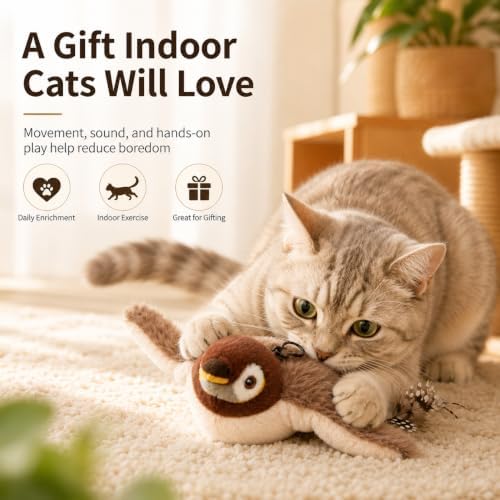 Interactive Chirping Bird Cat Toys with Flapping Wings, No Flying Birds Cats Toy, Simulation Electric Sparrow Shaking Bird Hunting Cat Toy for Indoor Cats (#B)