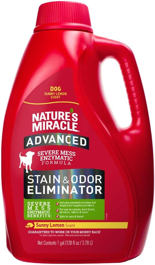 Nature's Miracle Advanced Dog Stain & Odor Eliminator, Severe Mess, 1 gal | Enzymatic Cleaner Eliminates the Toughest Dog Messes, For Use on Multiple Surfaces, Safe For Pets and Home*, Lemon Scent