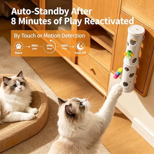 Kzoom Interactive Cat Feather Toy, Cat Toy Automatic Fluffy Tail Teaser with Motion Activated, USB Rechargeable, Suction Cup for Stable Play, Perfect for Indoor Cats