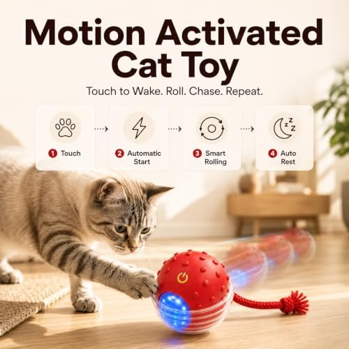 Interactive Rolling Cat Ball, Motion Activated Automatic Cat Toy