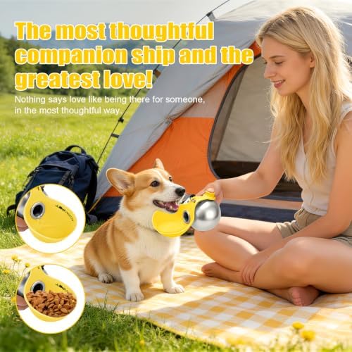 Portable Dog Water Bottle 10oz Stainless Steel Travel Dog Water Dispenser with Bowl No-Spill Puppy Water Bottle for Walking Hiking Small Dog Water Bottle (Yellow)