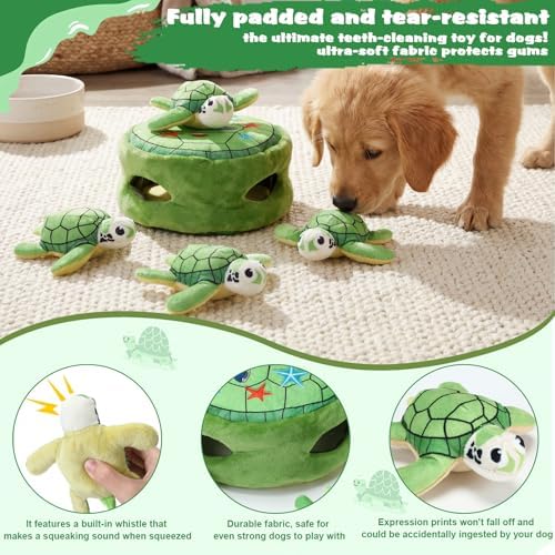 Squeaky Dog Toy Interactive Plush Hide and Seek, Turtle
