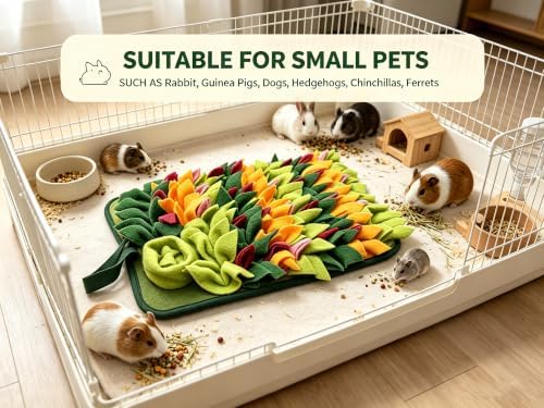 Rabbit Snuffle Mat,Hamsters Foraging Mat for Small Animals Bunny Puzzle Toys Pets Interactive Feeding Mat for Guinea Pigs Hedgehog Chinchilla Puppies (Green)