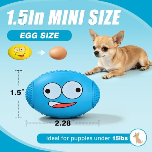 1.5” Squeaky Soft Rubber Football Dog Toy, Bouncy Chew Ball for Tiny Mini Small Breed Puppies (X-Small)