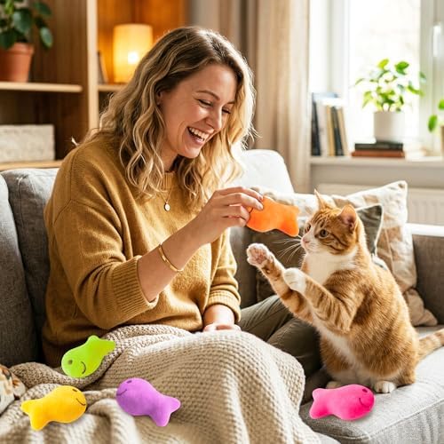 L1rabe Goldfish Cracker Catnip Toys for Cats, 5 Pcs Colorful Cat Chew Toys