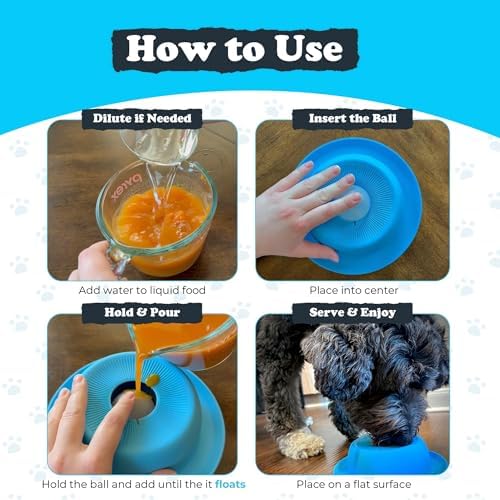 PEDAY Nonslip Dog Slow Feeder Lick Bowl with Ball, Enrichment Toy for Water, Yogurt & Jam, Dishwasher Safe, Blue