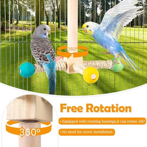 FrgKbTm Rotating Bird Perches Toy, Interactive Spinning Parrot Parakeet Toys, Wooden Exercise Stand Bird Cage Accessories for Budgies,Cockatiels,Small Birds