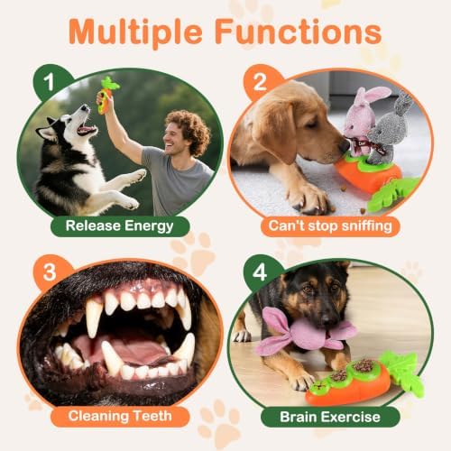1 Pack Carrot Shaped Dog Hide Food Toy, Interactive Snuffle Foraging Puzzle Treat Dispenser, Tough TPR Dental Chew Toy, Reduce Anxiety Boredom for Medium Large Dogs 25-80 Lbs