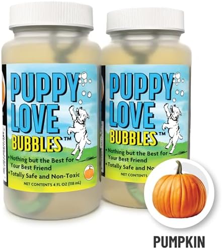 Atomic Bubbles: Puppy Love Bubbles: Pumpkin Scented 2 Pack - 4oz Bottles, Dog Interactive Toy, Pet Safe, Non-Toxic, Indoor & Outdoor, Long Lasting