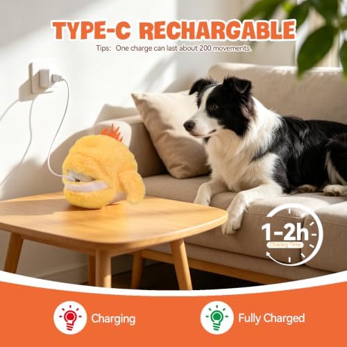 AUSCAT Interactive Moving Puppy/Cats Toys,Plush Bouncing Ball | Music & Recording | Rechargeable Self-Play Toys for Indoor Cats and Small Dogs to Keep Them Busy (Chicken)