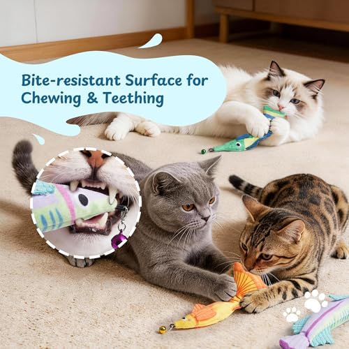 Catnip Toys, [12000mg] Extra Large Toys for Indoor Cats with Removable Bell, 100% Natural North American Catnip Floppy Fish Cat, Crinkle Sound & Soft Cotton-Free Surface