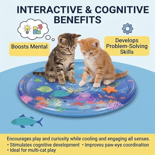 Water Cat Toy,Cooling and Refreshing Cat Water Mat,Cat Anti-Scratch Cooling Mat,Durable Cat Interactive Water Mat，26inch*26inch