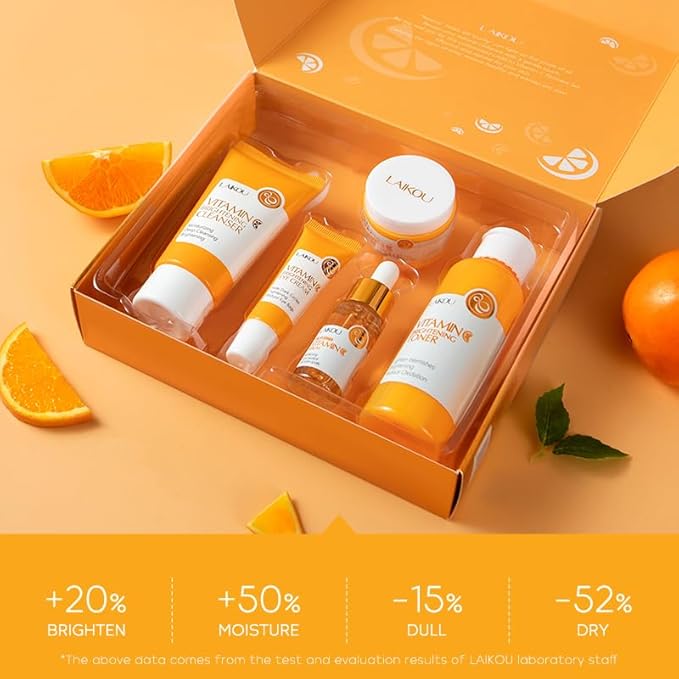 LAIKOU Vitamin C Skin Care, Skin Care Set with Cleanser, Toner, Serum, Eye Cream, Face Cream for Women Teen Girls Mom Daughter Mother's Day Christmas Birthday Beginner Kit TSA-friendly 5pcs