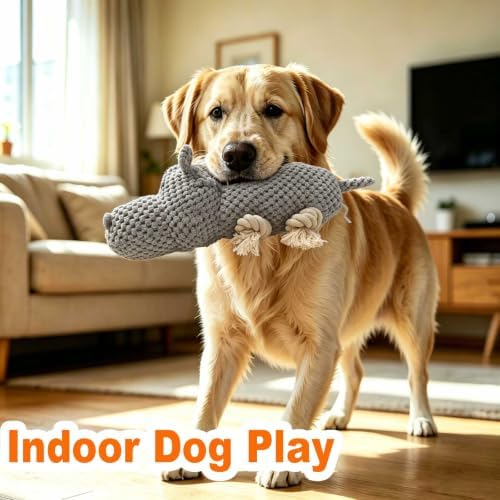Gray Donkey Plush Chew Dog Toy, 13.4 in, Squeaker and Rope