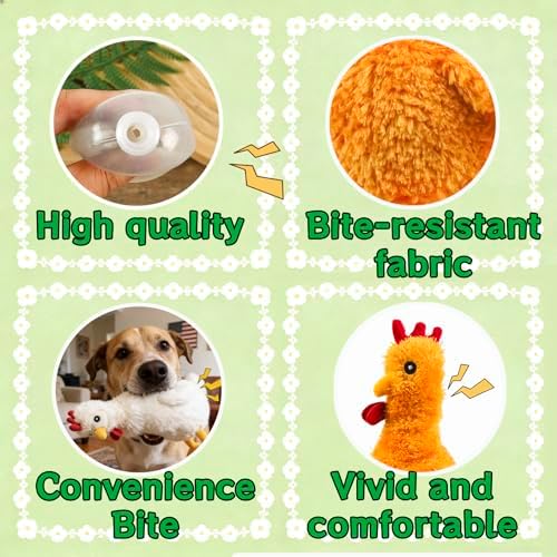 Squeaky Stuffed Dog Toys – Fat Plush Chicken Chew Toy, Cute & Funny Interactive Puppy Toy for Small, Medium & Large Dogs(White Chick)