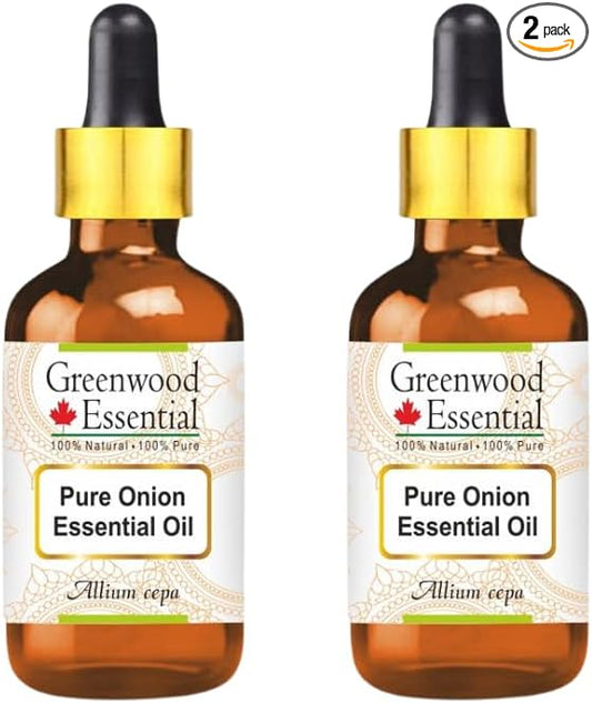 Greenwood Essential Onion Seed Oil (Allium cepa) | Cold Pressed | Natural | Undiluted | For Diluting Essential Oils | For Hair, Skin & Massage | Men & Women | 30ml X 2 (2 oz)