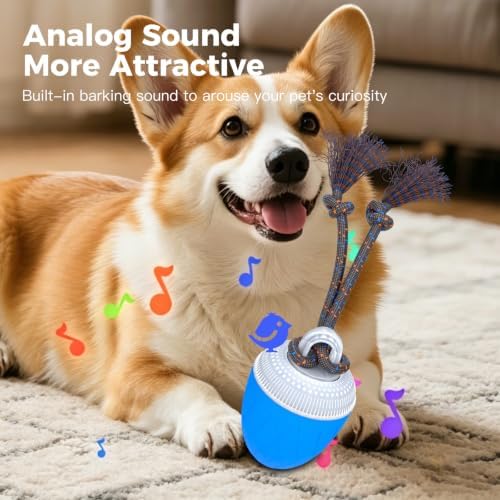 Interactive Dog Ball Toy for Medium & Large Dogs, Automatic Moving Dog Toy with Bird Sounds and Rope, USB Rechargeable Smart Ball with Fast & Slow Modes, 500mAh Dog Enrichment Toy