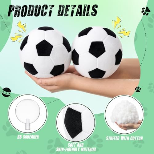 Blueweenly 2 Pcs Stuffed Soccer Ball Dog Toys, 6.3 Inch Squeaky Football Dog Toys, Soft Interactive Chew Indoor Outdoor Playing Supply for Small Medium Large Pet Rolling Tossing Chasing Games, White