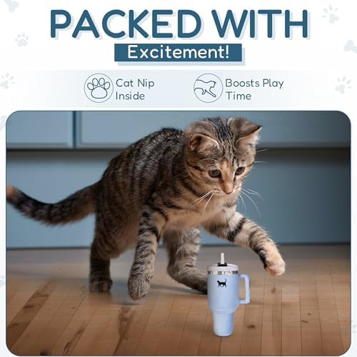 PUPROAR Kitty Cup Catnip Cat Toy, Cute Kitten Gift, Cat Birthday Toy with Crinkle for Indoor Cats (Chambray Blue)
