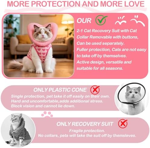 EMUST Cat Surgery Recovery Suit Female, Adjustable Soft Collar for Kittens