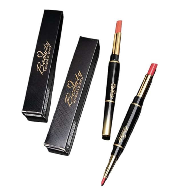 Double Head Lipstick and Lip Liner - Long-lasting Makeup - Waterproof Daily Glamour Makeup (2#rose red)