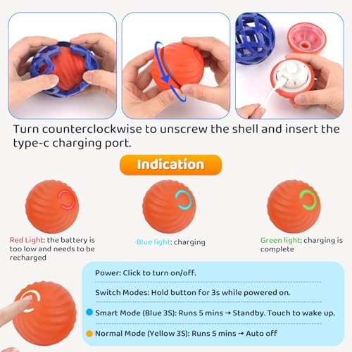 LDZ&CHX Interactive Dog Ball with Rubber Cover, Durable Dog Toys to Keep Them Busy, Automatic Moving Dog Balls for Indoor Play,Rubber Cover Protects Dog Teeth,Not for Heavy Chewers