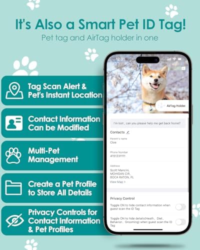 Smart Pet Tracker Holder Compatible with AirTag, for AirTag Holder Dog&Cat Collar with QR Code, Case&ID Tag in One & with Modifiable Pet Online Profile, Instant Pet Location Alert