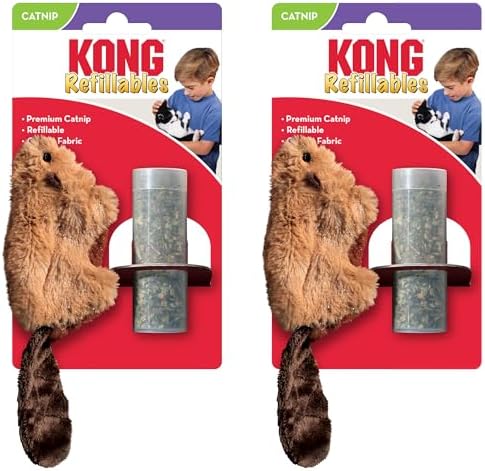 KONG Refillables Catnip Toys, Assorted 2-Pack – Plush Cat Toys with Refillable Catnip Pouch & Premium North American Catnip (Beaver 2 Pack)