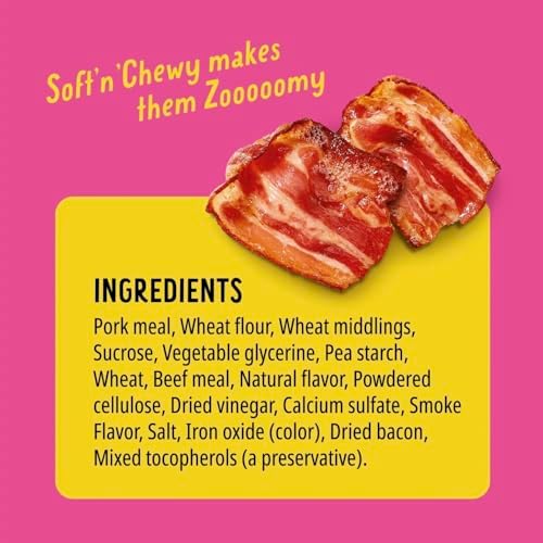 Bonkers Zoomers Smoky Bacon Flavor Soft & Chewy Treats for Dogs 5.6oz Bag (Pack of 2) with Bone Waste Bag Dispenser & Free Roll