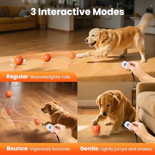 Smart Interactive Dog Toys - Auto Bouncing & Rolling Ball, 3 Interactive Modes, Chew-Resistant E-TPU Material, IPX7 Waterproof, Smart Chase Pet Toy Ball for Medium and Large Dogs - Orange