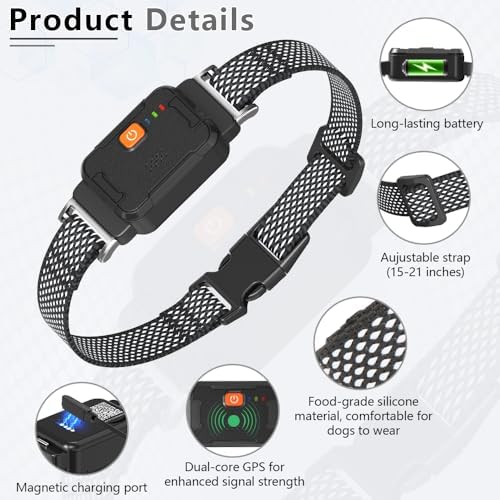 GPS Dog Collar Fence System: 7x24 Real-Time GPS Tracking, Health Monitoring, Virtual Fence, IPx7 Waterproof Design for Dogs and Multi-Pets Virtual Fence & Escape Alerts, 5-Day Battery Life