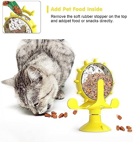 Cat Dog Treat Dispenser Toy - Cat Interactive Feeder (Yellow)