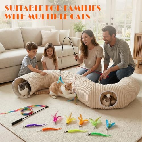 Cat Tunnel Bed with 12 Interactive Toys, Kitten Toys for Indoor Kittens