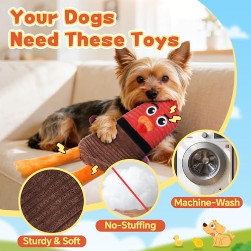 Tough Dog Toys, 2 Pack No Stuffing Squeaky Toys