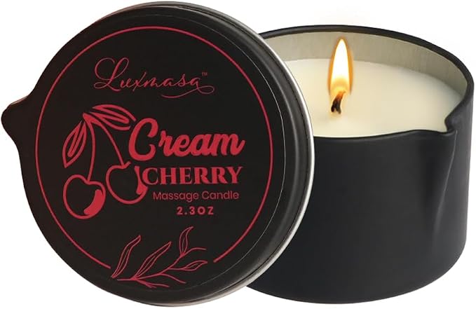 Soy Wax Body Massage Oil Candle, Cream Cherry Scent, 2.35 OZ | All Natural, Relaxation & Skin Care, Home Scented Aromatherapy, Gift Set