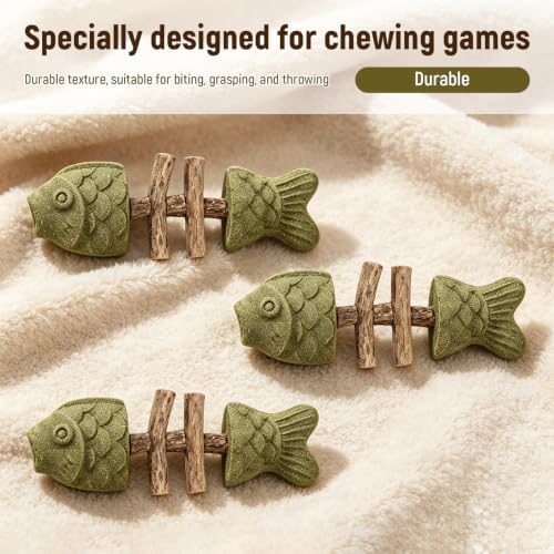 3 PCS Catnip and Silvervine Chew - Natural Catnip & Silvervine Teeth Cleaning Stick, Fishbone-Shaped Cat Dental Toy for Chewing, Licking, Pawing, Boredom Relief & Enrichment for Cats