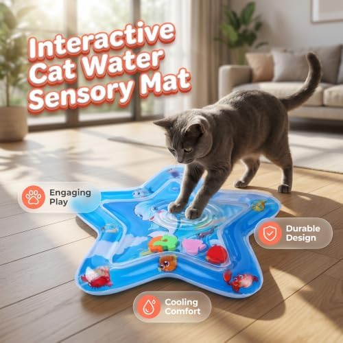 Cat Water Mat Toy for Indoor Cats, Interactive Toys Play Mat with Fish，2PCS