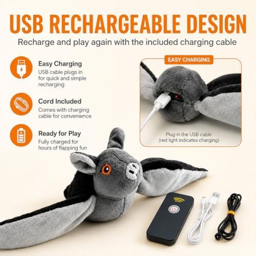 Flying Bat Dog Toy, 2026 New Interactive Flying Bat Toy for Dogs with Flapping Wings, Realistic Flight Motion and Chirping Sound, Indoor Chase Toy for Exercise, Play and Boredom Relief (Sparrow)