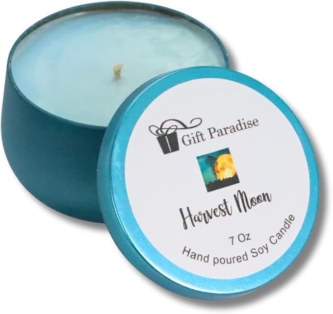 Harvest Moon Scented Candle,Fruity and Woodsy Smell, Fresh and Light Smell with Notes of Green Leaves, Pear, Smoke, Sandalwood, Cinnamon | Soy Wax, 7oz, Christmas Gift