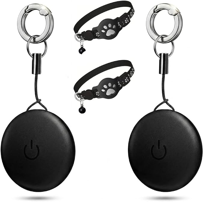 Smart Pet Tracker AirTags & Collars Set (2 Pack),for Apple Find My Certified Bluetooth Item Finder for Cats and Small Dogs, Waterproof GPS-Style Locator Tag with Replaceable Battery(Black)