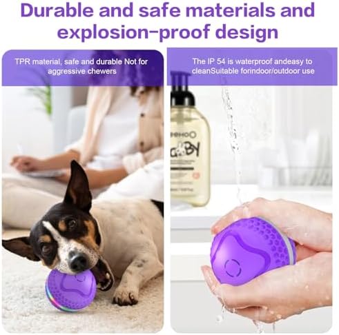 Interactive Dog Toys Ball, Automatic Rolling Toy, Lively pet Ball for Medium/Large Dogs to Relieve Boredom, Activated Automatic Motion Dog Balls Toy with LED Flash, USB Rechargeable